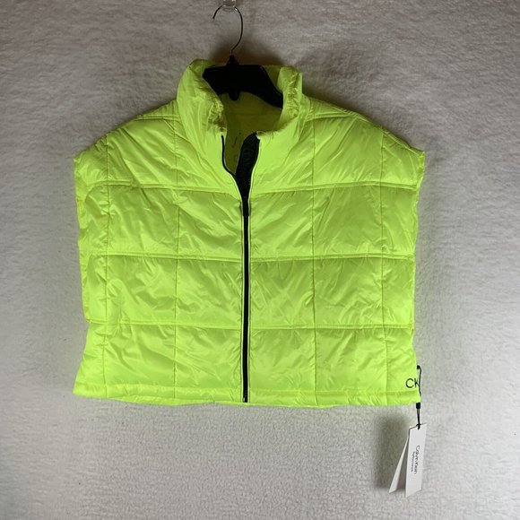 Calvin Klein Jackets & Blazers - Calvin Klein Puffer Vest Women's Large Highlighter Yellow Crop Performance 7579